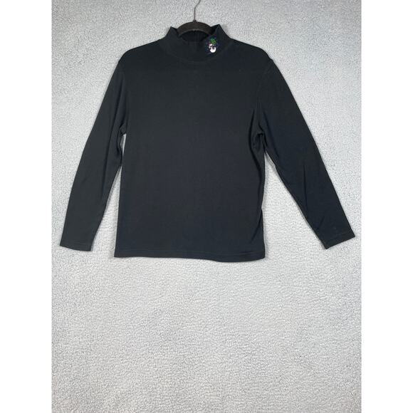 Designers Studio Originals Women's Black Mock Neck Shirt With Snowman Holiday - Picture 1 of 11